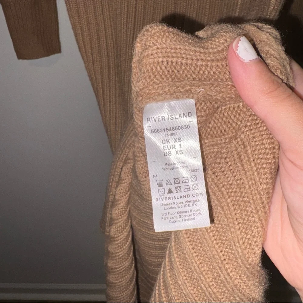 River Island London v-neck ribbed maxi‎ sweater dress Tan Brown Size XS
